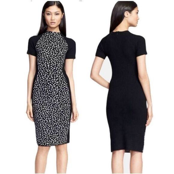 Tory Burch Womens Pony Dot Merino Wool Leopard Gemma Sweater Dress Black Size XS - Picture 3 of 11